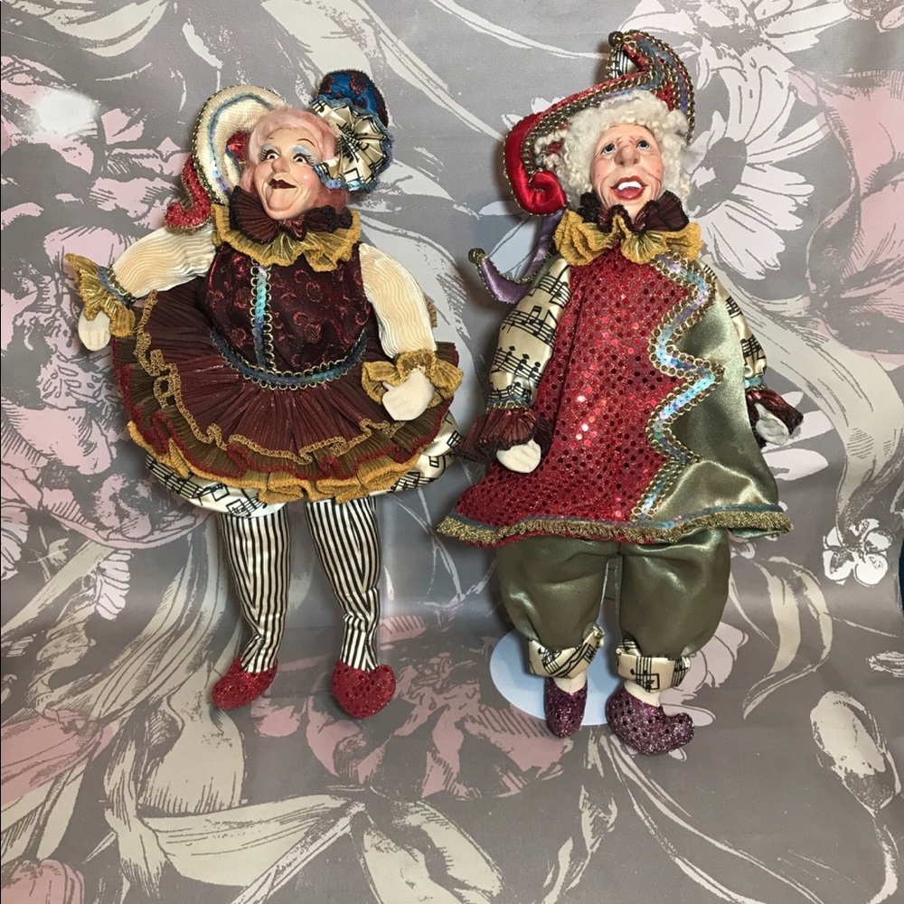 Wayne Kleski Vintage Set Decorative Mardi Gras Jester Dolls Retired